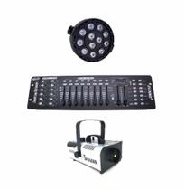 Kit 6 Par Led 12X1W Rgbw Dmx 512 Maquina De Fumaça 1200W