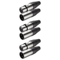 Kit 6 Par Plug XLR Macho + Fêmea Metal Profissional 3 Vias Roxtone