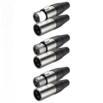 Kit 6 Par Plug Xlr Macho + Fêmea Metal Profissional 3 Vias