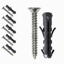 Kit 6 Parafuso Com Bucha 8mm Multiuso Phillips 48x50 Aço Para Fixação Em Tijolo Parede Concreto