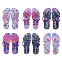 Kit 6 Pares Chinelo Rasteira Feminina Adulto Sandália Leve Rasteirinha Estampada Casual Floral K106