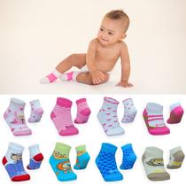 Kit 6 pares de meias de bebê de 0 a 12 meses baby masculino e feminino em algodão resistente