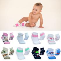 Kit 6 pares de meias de bebê de 0 a 12 meses baby masculino e feminino em algodão resistente