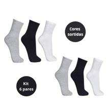 Kit 6 pares de meias femininas cano longo esporte básicas novidade