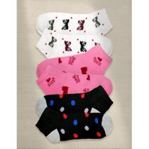 Kit 6 pares de meias soquetes feminina fashion