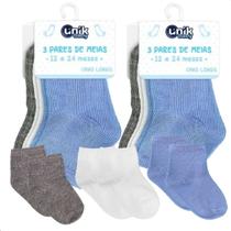 Kit 6 Pares Meia Bebê Colorida Cano Longo Infantil Unik Baby Azul-Cinza-Branco M - 12 a 24 meses