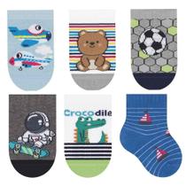 Kit 6 Pares Meia Bebê Menino Marinho/Verde/Branco-0 a 5 Mes Kit 6 Pares Meia Bebê Menino Marinho/Verde/Branco-0 a 5 Mes
