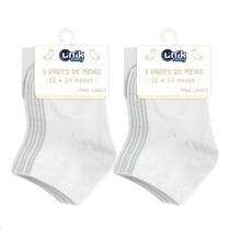 Kit 6 Pares Meia Infantil Bebe Algodão Cano Longo Branca - 12-24 meses UNIK BABY