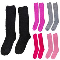 Kit 6 Pares Meias Pelúcia Adulto Feminino 3/4 Longa Inverno Proteção Frio Lisa Confortável