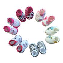 Kit 6 Pares Pantufa Sapatinho Estampado Bebê Recém Nascido