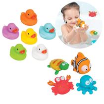 Kit 6 Patinhos + 4 Animais Marinhos Fundo Do Mar Buba