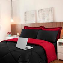 Kit 6 pças Jogo de Cama Afável Microfibra Casa Dona Original Preto e Vermelho Kit 6 pças Jogo de Cama Afável Microfibra Casa Dona Original Preto e Vermelho