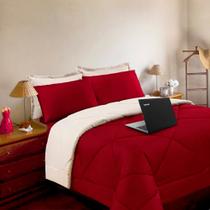 Kit 6 pças Jogo de Cama Afável Microfibra Casa Dona Original Vermelho e Palha Kit 6 pças Jogo de Cama Afável Microfibra Casa Dona Original Vermelho e Palha