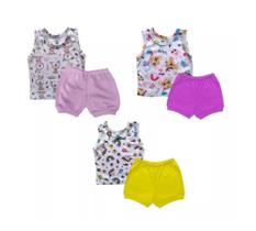 Kit 6 Pçs - 3 Regata + 3 Short Bebê Verão Masculino Feminino Roupinha De Bebe