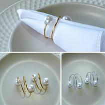 Kit 6 Pçs Anel para Guardanapo 6 Lugares Pérola Duas Voltas 4,5x4,5cm Argola