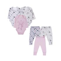 Kit 6 Pçs Bebês Meninas 3 Bodies e 3 Calças Mijão Pinguim P
