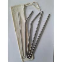 KIT 6 pçs com 4 Canudos inox ecológicos + 1 bag + 1 escova de limpeza