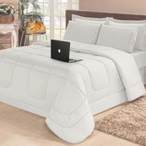 Kit 6 Pçs com Cobre Leito e Lençol Aconchego Casa Dona Dupla Face Casal Queen Branco Kit 6 Pçs com Cobre Leito e Lençol Aconchego Casa Dona Dupla Face Casal Queen Branco