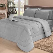 Kit 6 Pçs Edredom Casa Dona Dupla Face Casal Queen Com Lençol Cinza Kit 6 Pçs Edredom Casa Dona Dupla Face Casal Queen Com Lençol Cinza