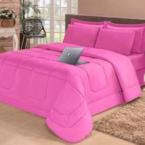 Kit 6 Pçs Edredom Casa Dona Dupla Face Casal Queen Com Lençol Pink Kit 6 Pçs Edredom Casa Dona Dupla Face Casal Queen Com Lençol Pink