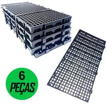 Kit 6 Pçs Pallet Plástico Estrado 2,5 x 25x50 Cm Cor Preto - Piso Multiuso