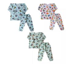 Kit 6 Pçs - Pijama Tamanhos 1, 2 E 3 Anos 3 Blusa + 3 Calça