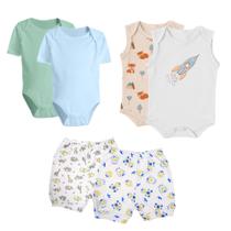 Kit 6 Pçs Roupinhas Bebê Verão Body E Shorts Estampados Kit 6 Pçs Roupinhas Bebê Verão Body E Shorts Estampados