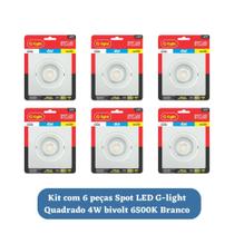 Kit 6 Pçs Spot LED G-light Quadrado 4W bivolt 6500K Branco