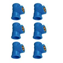 Kit 6 Pçs Te Azul Redução Base Latão 25x25mm X 1/2
