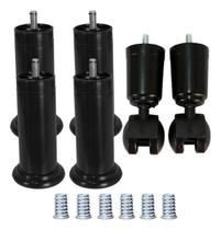 Kit 6 Pé Box Fixo Com Rodinha E Bucha Americana Para Cama De Casal Cama Box 12cm Armário Estante Queen King