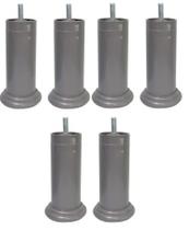 Kit 6 Pe Cama Box Fixo Cinza 12cm Plástico Com Parafuso Central Kit 6 Pe Cama Box Fixo Cinza 12cm Plástico Com Parafuso Central