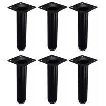 Kit 6 Pé Para Móveis Regulável Redondo Preto 15cm em Metal