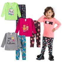 Kit 6 Peças 3 Conjunto Meia Estação Infantil Menina com Calça Legging Blusa Manga Longa