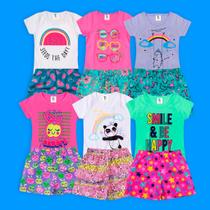 Kit 6 Peças 3 Short + 3 Blusa Menina Conjunto Estampado Infantil Feminino Sortido Envio I Kit 6 Peças 3 Short + 3 Blusa Menina Conjunto Estampado Infantil Feminino Sortido Envio I