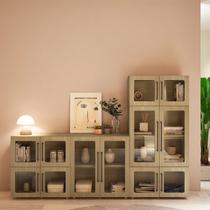 Kit 6 Peças Armário Multiuso com Portas de Vidro Mia Yescasa Bege/Riviera