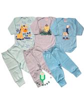 Kit 6 Peças Bebê Conjunto 100% Algodão Body e Mijao Menino/Menina 3 Bodys e 3 Mijões com Pé Reversível Kit 6 Peças Bebê Conjunto 100% Algodão Body e Mijao Menino/Menina 3 Bodys e 3 Mijões com Pé Reversível