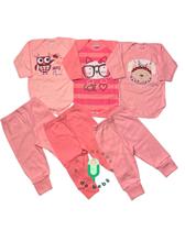 Kit 6 Peças Bebê Conjunto 100% Algodão Body e Mijao Menino/Menina 3 Bodys e 3 Mijões com Pé Reversível