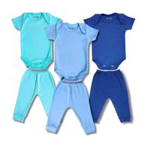 Kit 6 Peças Bebê Pagão Suedine Curto 3 Body 3 Calças