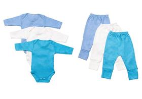 Kit 6 Peças Body Bebê e Mijão Manga Longa DCP Kids Liso Algodão Masculino