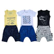 Kit 6 Peças Body Bebê Shorts Dinossauro Saída Maternidade