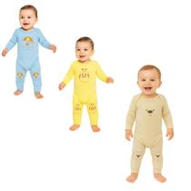 Kit 6 peças Body Estampado Manga longa Canelado Calça Vira Pé