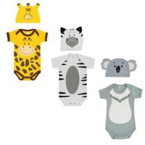 Kit 6 Peças Body Touca Temático Mesversário Animais Bichinhos Fazendinha