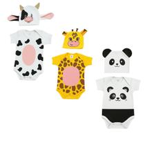 Kit 6 Peças Body Touca Temático Mesversário Animais Bichinhos Fazendinha