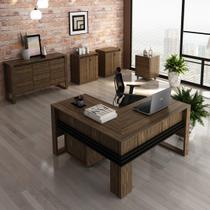 Kit 6 Peças com Mesa em L, 2 Gaveteiros, 2 Armários Multiuso Baixo e Balcão