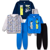 Kit 6 Peças Conjunto de Moletom Juvenil Masculino Roupa Inverno Menino - 3 Jaquetas e 3 Calças