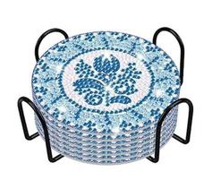 Kit 6 Peças de Pintura Diamante 5D para Porta Copos Decorativos, Mosaico Mesmo Desenho, Base Cortiça, Suporte Metálico Preto, Acompanha Kit Montagem