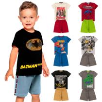 Kit 6 Peças de Roupa Menino Infantil Heróis Verão 1 a 8 anos 3 bermudas 3 camisetas Conjunto Personagem Calor