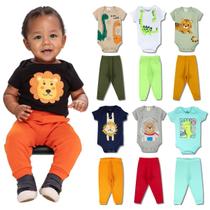 Kit 6 Peças de Roupas para Bebê Menino 3 Body Curto 3 Calça Mijão Kit 3 Body Roupa Infantil Bebê