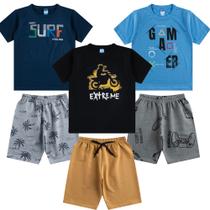 Kit 6 Peças de Verão Juvenil Masculino 3 Camisetas e 3 Bermudas Para Menino Sortido