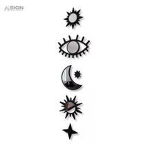 Kit 6 Peças Espelho Acrílico Místico Celestial Decorativo com Moldura mdf Kit 6 Peças Espelho Acrílico Místico Celestial Decorativo com Moldura mdf